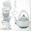 Teapot and tea cups